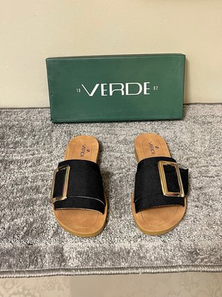 Ciabatte Verde Nere con Fibbia Oro Tg 38