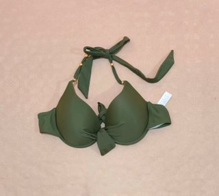Brand New Olive Green Bikini Top - Gold Bead Detai