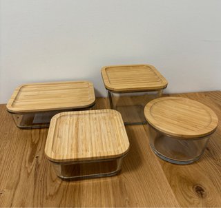 4 Recipientes Cristal Ikea Tapa Bambú