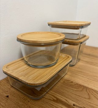 4 Recipientes Cristal Ikea Tapa Bambú