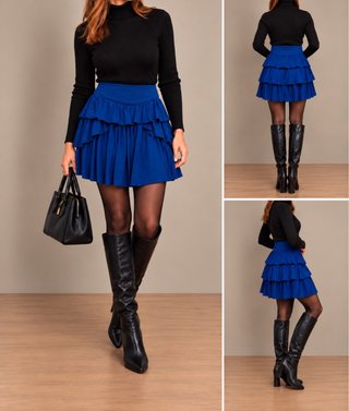 Falda Naf Naf azul volantes viscosa