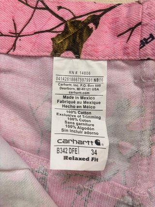 Carhartt Cargo Pink Camo Pants Talla 36