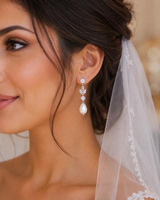 Pendientes de novia con perlas y diamantes