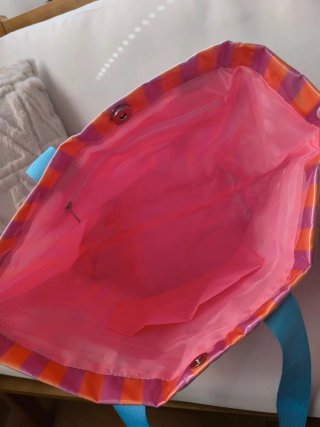 Bolso Tote y Neceser Rayas Fucsia Naranja
