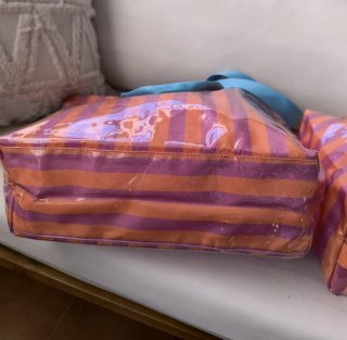 Bolso Tote y Neceser Rayas Fucsia Naranja