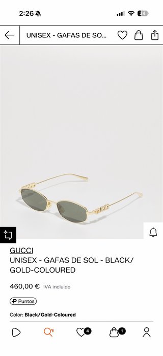 Gafas de Sol Gucci Unisex Negro/Dorado