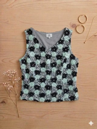 Top fiesta lentejuelas flores Spika Talla L