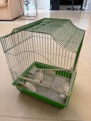 Jaula para pájaros verde y plateada