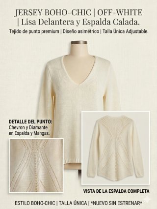 Jersey Boho-Chic Off-White Calado Taglia Unica