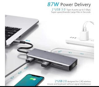 Hub USB-C 9 en 1 con HDMI y VGA