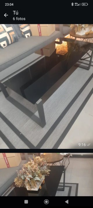 Mesa centro aluminio y cristal negro