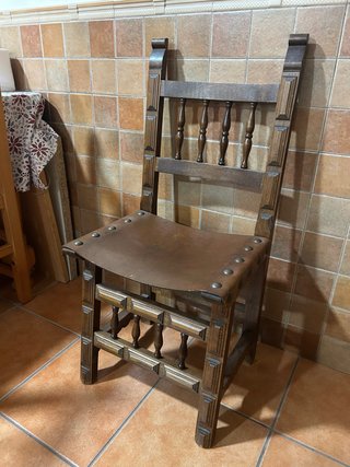 Silla rústica de madera y cuero - 2 unidades