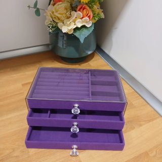 Organizador de joias roxo com 3 gavetas