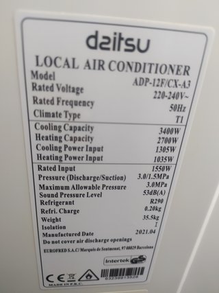 Aire Acondicionado Portátil Daitsu (Frío/Calor) +