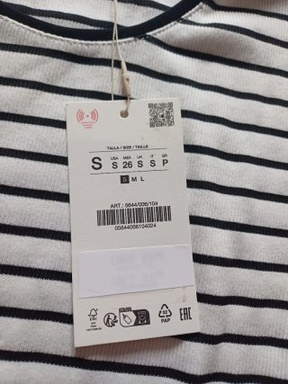 Camiseta Zara Talla S Rayas Blanco y Negro
