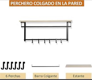 Perchero Repisa Multifuncional Negro/Madera