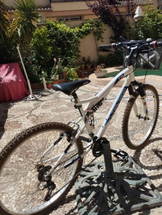 Bicicleta de montaña blanca con cesta
