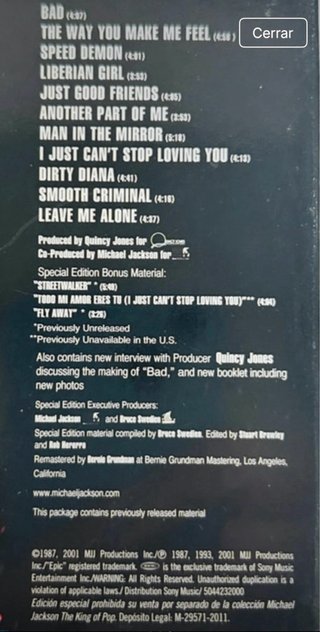 PRECINTADO-CD BAD MICHAEL JACKSON + LIBRO LEGEND z