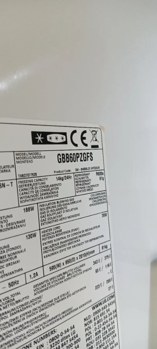 NEVERA COMBI L. G NO FROST ENERGÍA A+++