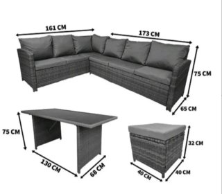 Conjunto terraza ratán gris mesa cristal