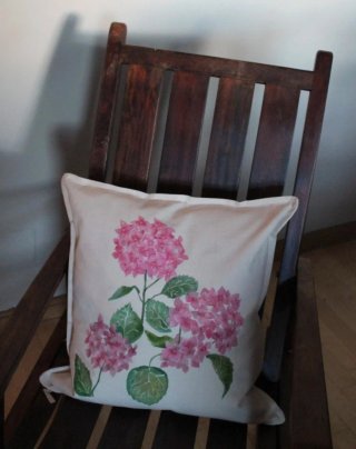 Cojín Algodón Pintado a Mano Flores Rosas