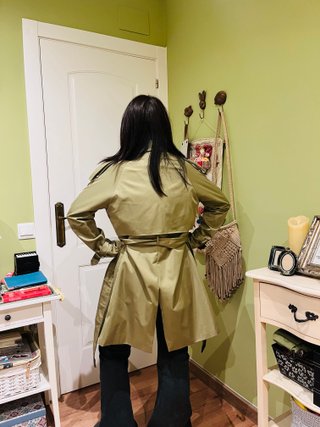 Gabardina larga verde oliva mujer