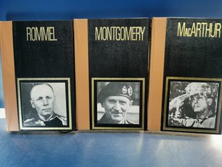 3 libros SEGUNDA GUERRA MUNDIAL, GRANDES JEFES MILITARES-MONTGOMERY, MAC ARTHUR, ROMMEL
