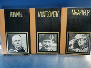 3 libros SEGUNDA GUERRA MUNDIAL, GRANDES JEFES MILITARES-MONTGOMERY, MAC ARTHUR, ROMMEL