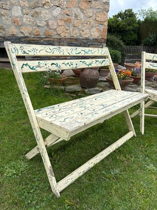 2 Bancos Madera Vintage Pintados