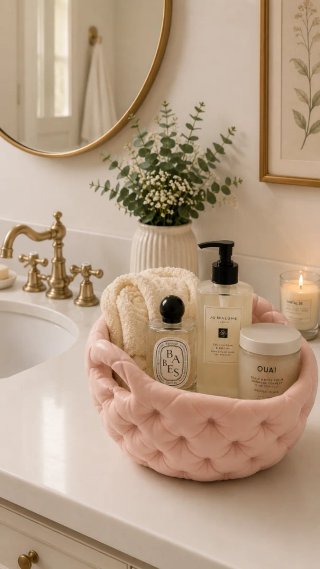 cestino organizer da bagno rosa