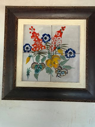 Cuadro azulejos pintados flores artesanal