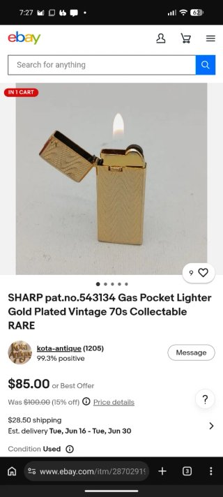 Mechero Vintage Sharp Camel Gas Reacondicionado