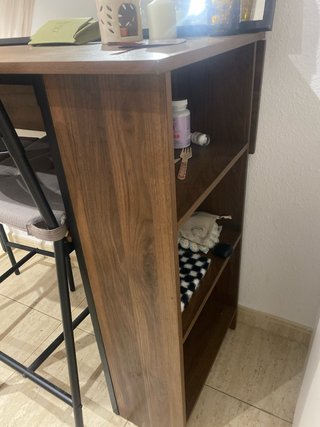 Mesa alta plegable madera/hierro + 2 sillas