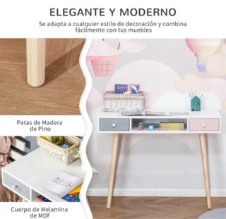 Scrivania per bambini grigio e rosa