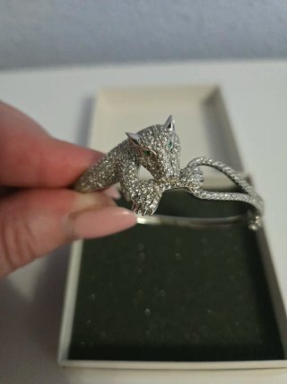 Pulsera Plata Leopardo Ojos Verdes