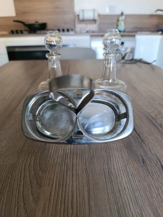 Set Oliera e Acetiera Vintage Vetro Metallo