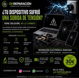 Reparación de dispositivo por subida de tensión