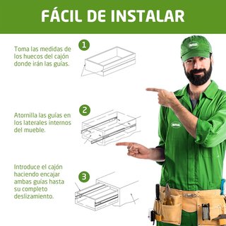 Amig - Juego de 2 guías Correderas Mod.40 de Acero Zincado para Cajones de Muebles