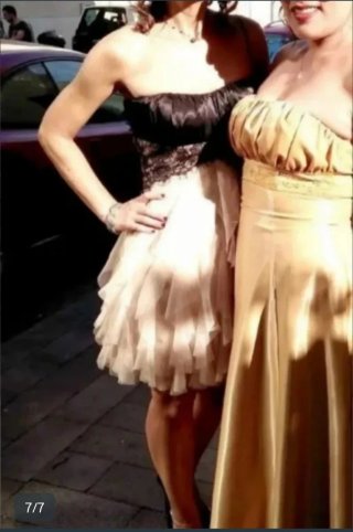 Vestido de fiesta beige y negro
