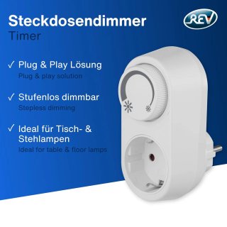 REV Atenuador, adaptador de atenuación LED con toma de 1 vía, control de brillo, blanco