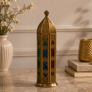 Farolillo porta velas metal y cristal de colores