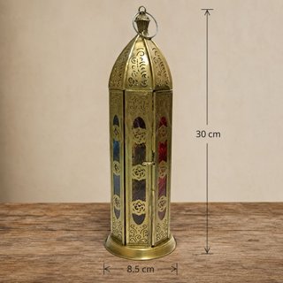 Farolillo porta velas metal y cristal de colores