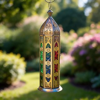 Farolillo porta velas metal y cristal de colores