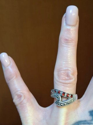 Anello Argento 925 Granati e Marcasiti