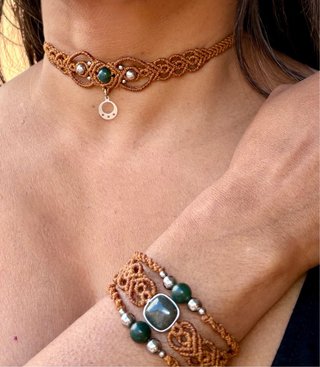 Conjunto choker y pulsera jade/ágata OFERTA MAYO