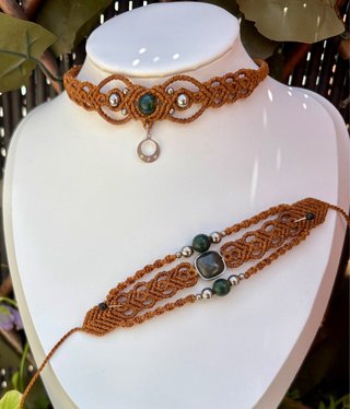 Conjunto choker y pulsera jade/ágata OFERTA MAYO