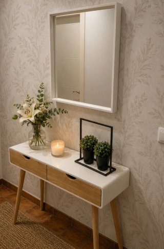 Mueble consola y espejo de entrada