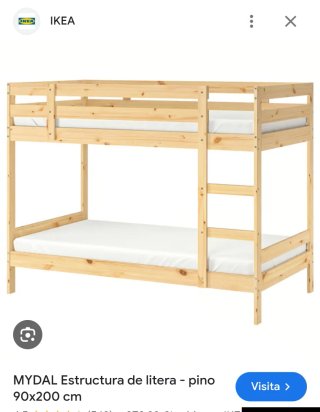 Litera IKEA madera, solo cama superior.