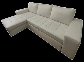 Sofá Cama Chaise Longue Piel Sintética Blanco