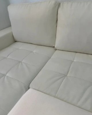 Sofá Cama Chaise Longue Piel Sintética Blanco